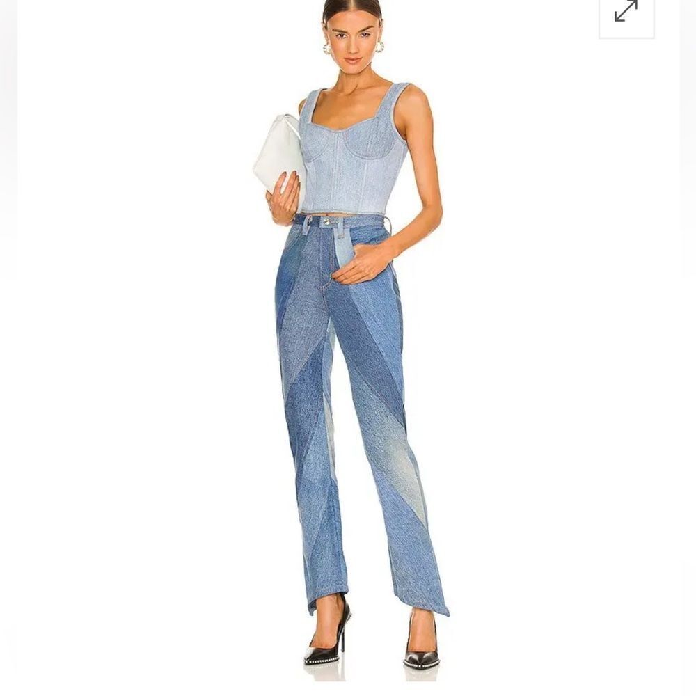 EB Denim patchwork jeans Vien Straight Leg Medium Wash pieced Revolve XS - Picture 2 of 12